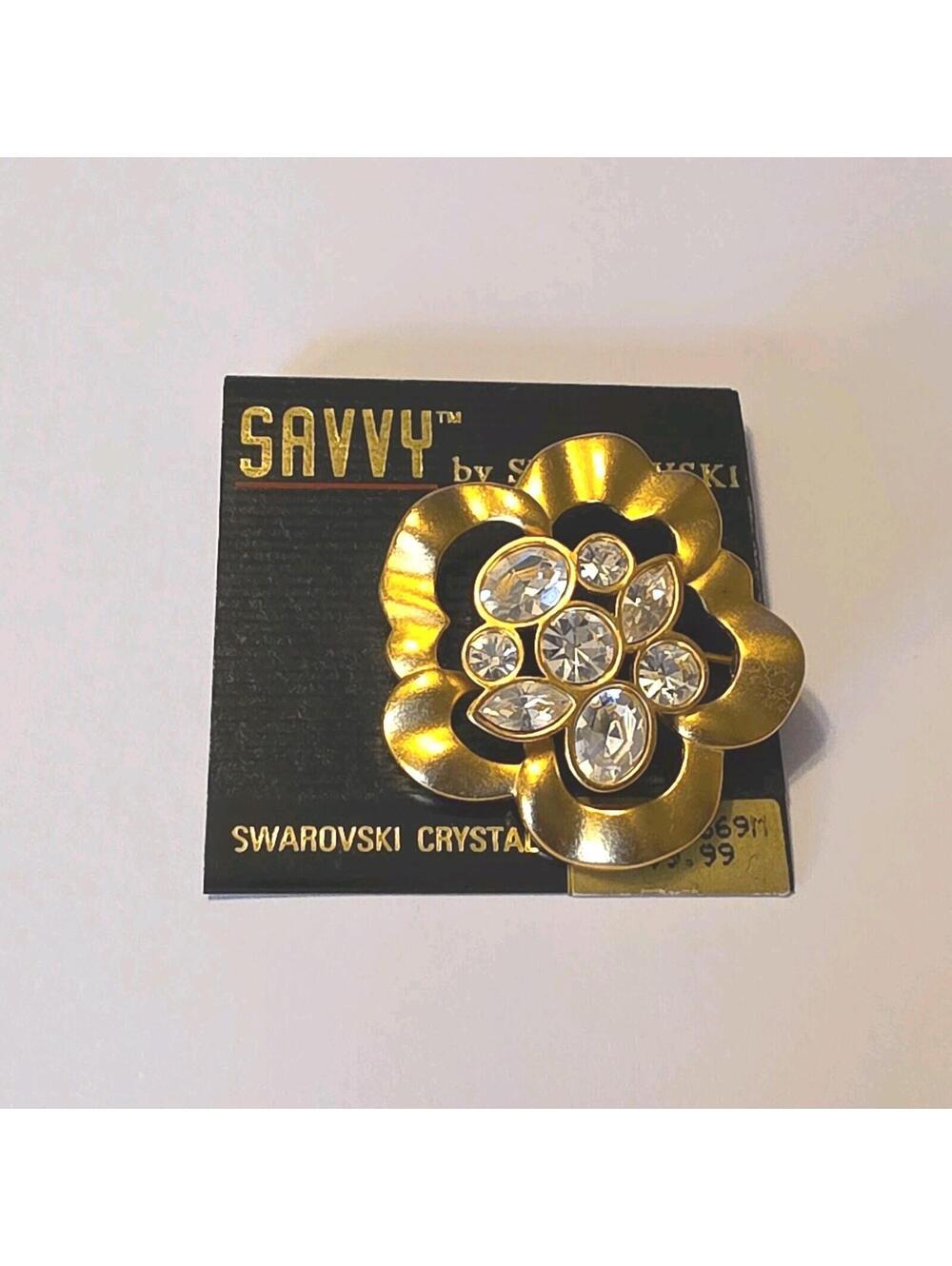 Vintage 1980s  Savvy Swarovski Crystal Rhinestone Encrusted Flower Brooch Pin
